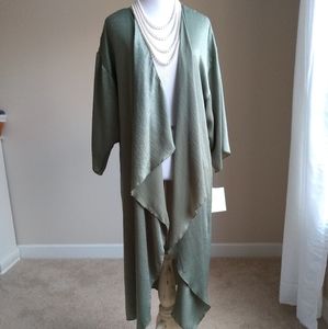 LulaRoe Shirley kimono -solid green silky feel, M